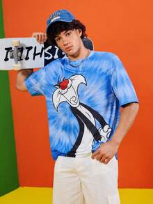 LOONEY TUNES X SHEIN 男士卡通猫印花圆领短袖T恤 - 彩色 - 查看 6