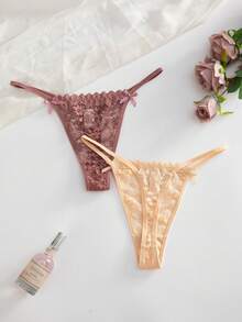 SHEIN 12件組浪漫性感蕾絲女用丁字褲內褲套裝 - 彩色 - 查看 5