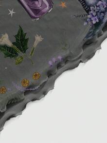 ROMWE Goth 暗黑龐克辣妹風骷髏月亮太陽星星蛾蝶植物森系網紗性感女款上衣 - 黑色 - 查看 4