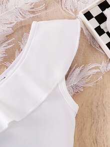 SHEIN Elladie kids 2 件套少女活泼可爱不对称上衣 + 牛仔短裤休闲儿童套装 - 白色 - 查看 5