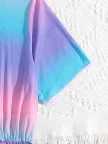 SHEIN 青少年女孩漸層紫色豹紋罩衫 時尚休閒 精緻優雅 女款 適合游泳 適合度假 適合夏季 - 彩色 - 查看 5