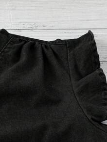 SHEIN LUNE 女款V領鈕扣休閒百搭日常牛仔上衣 - 黑色 - 查看 3