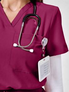 TaskEZ Short Sleeve Top And Long Pants Scrub Uniform Set - Red Violet - View 5