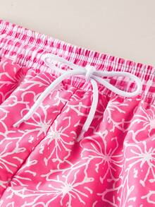 Manfinity Swimmode Men's Floral Print Drawstring Waist Beach Shorts, Holiday - Pink - View 6
