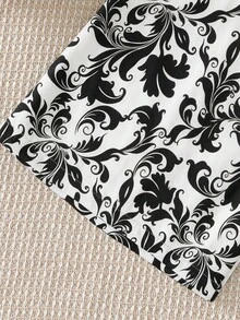 Sparklyn Pakaian Kasual Sehari-hari untuk Remaja Perempuan: Kaos Polos Kerah Bulat Berlipit dan Celana Motif Cetak Seluruh Permukaan - Hitam - View 6