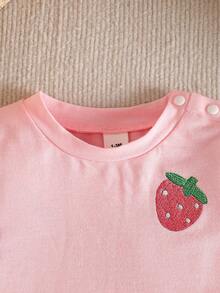 SHEIN Newborn Baby Girl Pink Fashion Set Short Sleeve Top With 3D Bow Decor Pants Cute Outfit For 0-9 M Babies - Pink - View 5