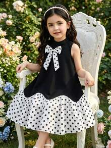 SHEIN Glamorique Kids 女童優雅通勤小立領無袖A字洋裝 - 白色 - 查看 1