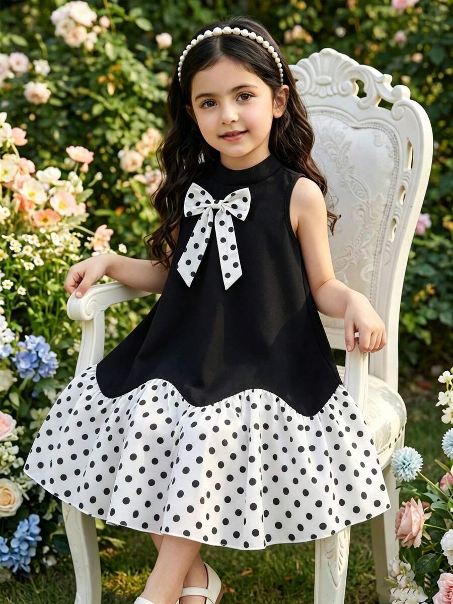 SHEIN Glamorique Kids 女童優雅通勤小立領無袖A字洋裝 - 白色 - 查看 1