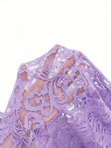 SHEIN Lady 淺紫色女款蕾絲長袖開襟優雅外套 - 淡紫色 - 查看 7