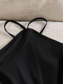 SHEIN Atasan Halter untuk Remaja Putri, dengan Hiasan Renda, Cocok untuk Sehari-hari & Acara Jalan-jalan - Hitam - View 3