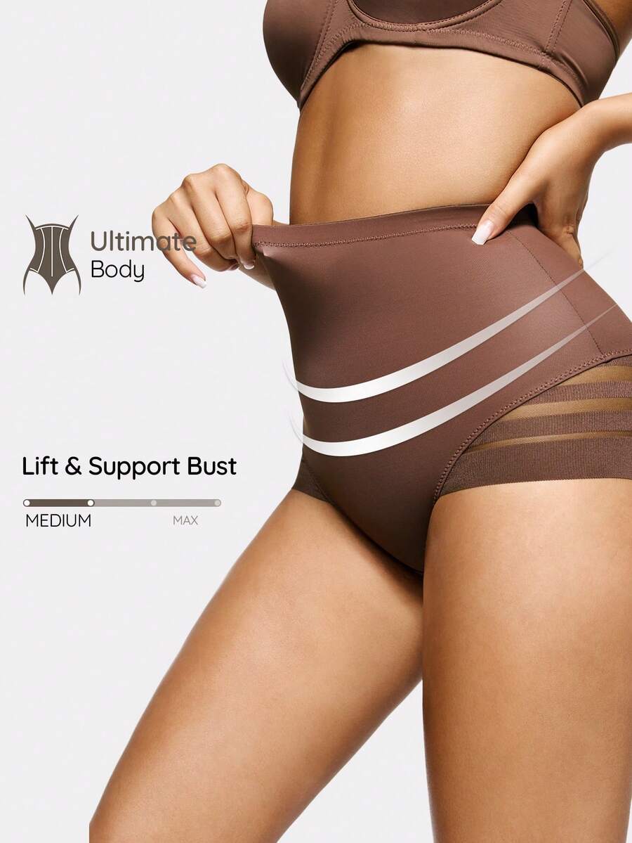 SHAPORA Women's Solid Color Casual Everyday Shaping Shorts - Brown - View 1