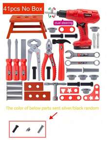 41件/38件儿童仿真维修工具玩具套装，儿童角色扮演维修工具玩具套装，电动钻维修套装，工具，钻头，螺丝刀，锤子，螺丝钳，钉子，木板仿真工程师工具套装，儿童角色扮演家庭教育玩具，过家家玩具，男孩玩具，有助于提高动手能力，亲子互动工具玩具，儿童工具玩具套装 - 彩色 - 查看 15
