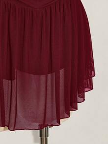 SHEIN ICON Vestido de malla plisado sin tirantes de unicolor para mujer talla grande - Burdeos - Ver 8