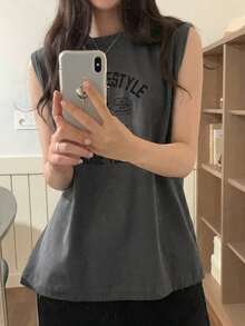 DAZY 女款圓領圖案印花對比蕾絲袖口短袖T恤 春夏季 - 灰色 - 查看 4