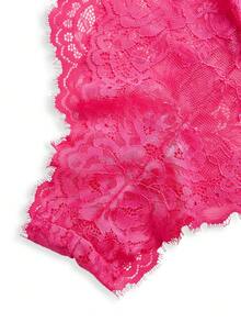 AltBold 2pcs Lace & Milk Silk Spliced Lingerie Set - Hot Pink - View 6