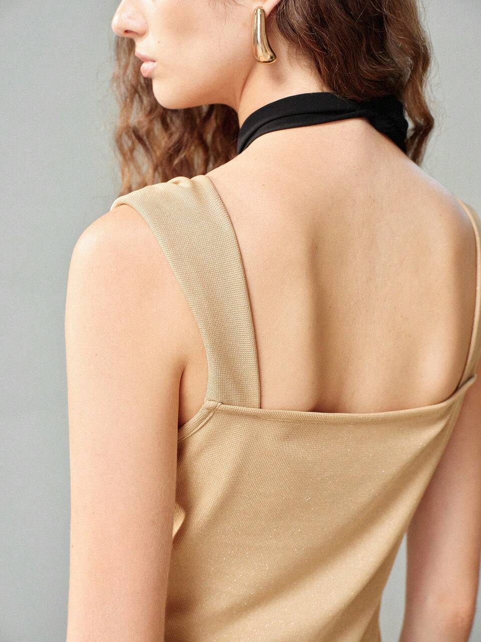 DRAPED NECKLINE METAL DECOR TANK TOP