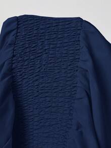 Solflare Plus Size Women's Solid Color Pleated Casual Party Short Sleeve Dress - Navy Blue - View 7