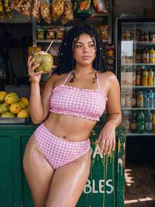 Swim Mod Plus Size Women 2pcs White Print Spaghetti Strap Sexy 1920s Beach Vacation Bikini Swimsuit Summer - Multicolor - View 6