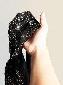 Sweetina Falda ajustada y sexy con pliegues, bordada con lentejuelas para mujer - Negro - Ver 9