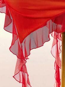 Amplova Women's Midi Dress, Draped Neckline, Drawstring Ruched Detail, Ruffle Hem, Spaghetti Straps, Ruffle Back, Backless, Floral Print, Avant-Garde Sexy - Orange - View 12