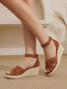 Styleloop Women's Wedge Heel Platform Sandals, Bohemian, Beach Vacation, Western Wind, Summer Wear, Travel Essentials - Brown - View 8