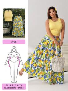 Solflare Conjunto de 2 piezas de falda maxi sin mangas amarilla talla grande - Multicolor - Ver 1