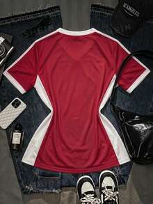SHEIN EZwear 女款寬鬆V領英格蘭足球隊球衣，黃色配對比領口與袖口條紋，2026年世界盃運動時尚比賽日足球街頭風 - 彩色 - 查看 2