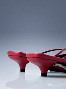 CUCCOO GRLICON Women's Red Color Matching Pointed Back Empty Kitten Heels, French Retro Bow Stiletto Commuter Shoes - Red - View 4