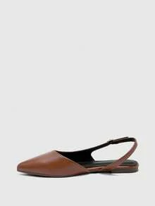 CUCCOO BIZCHIC Zapatos planos retro de punta puntiaguda con tira trasera en color marrón, sandalias con hebilla y punta cerrada para mujer, versátiles para el trabajo y el transporte diario - Marrón - Ver 9