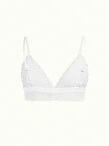PetitDoll White Minimalist Comfortable Plus Size Lace Patchwork Wireless Bra - White - View 7