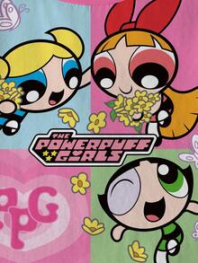 THE POWERPUFF GIRLS X SHEIN 少女休闲日常通勤可爱卡通拼接印花短袖T恤，夏季 - 白色 - 查看 7