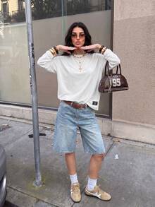 SHEIN EZwear Summer Solid Bow Decorated Cropped Slim Fit T-Shirt - White - View 7