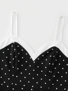SHEIN Franclia 夏季優雅顯瘦收腰A字短洋裝法式復古撞色細肩帶小黑裙 - 黑色 - 查看 6