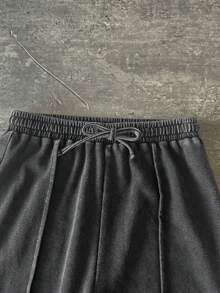 SHEIN 青少年女孩休閒日常百搭舒適中腰直筒長款運動長褲，四季皆宜 - 深灰色 - 查看 6