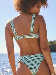 Aralina Set da bagno da donna estivo da resort 2 pezzi con stampa a pois e griglia, slip bikini a vita alta imbottito con arricciature morbide, stile da vacanza al mare e piscina - Verde - Visualizzare 2