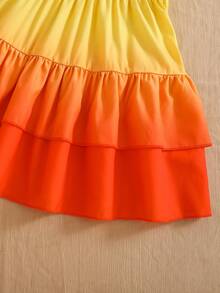 Tween Girl Gradient 2 Pieces Set. Vibrant Yellow-Orange Gradient Design, Beach, Outfits, Concert, Fitted, Chic, Leggings, Gym, Yoga, Casual, Y2K - Burnt Orange - View 9