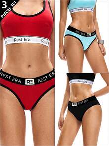 EasyFave 3 Peças Conjunto de Calcinhas Femininas com Estampa de Letras - Multicolorido - Visão 7