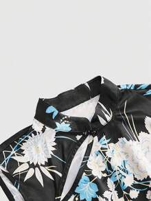ROMWE Avant 女款迷你洋裝 新中式風格 辣妹蕾絲花卉 春夏 Y2K 休閒復古 花園派對 黑色花卉 - 黑色 - 查看 3