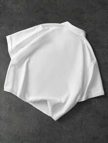 Manfinity Roghcode Men's Thin Plus Size Short White Loose Drop Shoulder Patch Decor Casual Short Sleeve Shirt - White - View 2