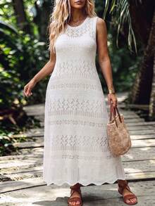 SHEIN LUNE CURVE Robe longue tricotée sans manches à col rond pour femmes grandes tailles - Blanc - Voir 8