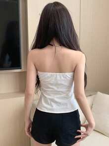 DAZY 女款全花卉植物印花休閒度假夏季抹胸上衣 - 白色 - 查看 2