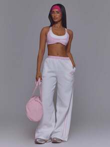 Musera Sport Sport Pink Strappy Double Layered Scoop Neck Cross Back Sports Active Bra - Pink - View 5