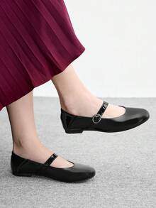 CUCCOO BIZCHIC 女款休閒通勤度假鞋，舒適軟底亮面純色圓頭 Y 型一腳蹬平底鞋 2雙 - 黑色 - 查看 1