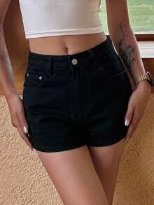 DAZY Women Casual Solid Color Denim Shorts, Summer Jorts - Black - View 10