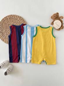 Unisex Newborn Baby Boy/Girl 3pcs Spring/Summer Casual World Cup Pattern Sleeveless Romper Shorts Multi-Piece Set, Baby Rompers, Outfits, Baby Summer Clothes - White - View 2