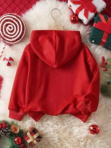 LOONEY TUNES X SHEIN Young Boy Christmas Cartoon Pattern Hooded Long Sleeve Sweatshirt Fall Winter - Red - View 2