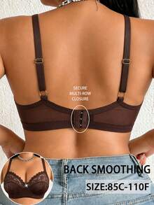 DesireSculpt Plus Size Lace Patchwork Underwire Bustier Single Piece - Brown - View 2