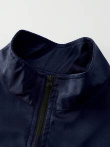 Manfinity Homme Chaqueta de cuello alto y manga larga de unicolor para hombres - Azul Marino - Ver 3
