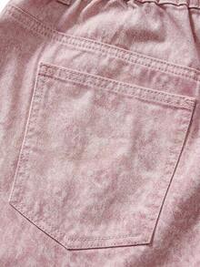 SHEIN MOD Plus Size Women's Leopard Print Button Casual Versatile Daily Wear Denim Jeans Summer Festival World Cup Beach Graduation Going Out Elegant Casual - Pink - View 4