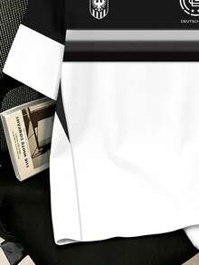 Manfinity Joysei Kaos Kasual Pria Lengan Pendek Kerah Bulat dengan Motif Huruf & Bintang - Hitam - View 5